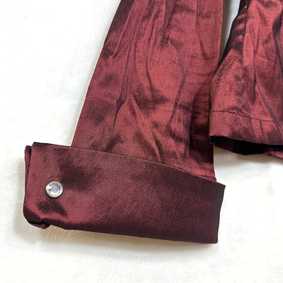 Vintage Tadashi Shoji 16 Red Taffeta 3/4 Sleeve Top Faux Wrap VNeck Elegant Sexy - Picture 3 of 11